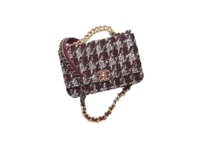 CHANEL 19 Wallet On Chain Wool Tweed Gold Tone Silver Tone & Ruthenium Finish Metal "Burgundy/Gray/Black"
