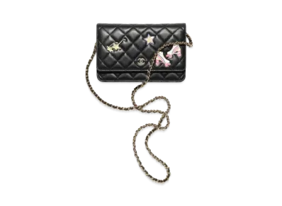 CHANEL Classic Wallet On Chain Lambskin Enamel Gold Tone Metal "Black"