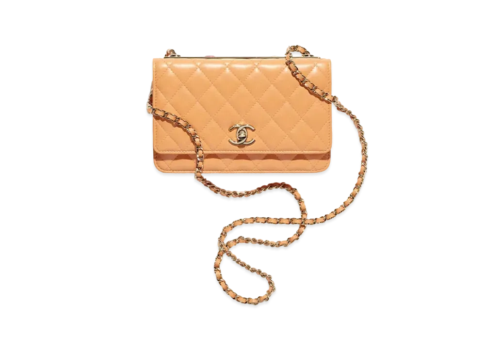 CHANEL Wallet On Chain Lambskin Gold Tone & Lacquered Metal "Orange"