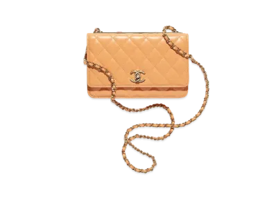 CHANEL Wallet On Chain Lambskin Gold Tone & Lacquered Metal "Orange"