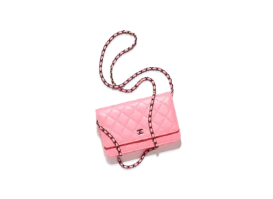 CHANEL Classic Wallet On Chain Lambskin & Black Metal "Coral Pink"