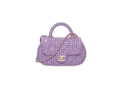 CHANEL Small Bag With Top Handle Tweed Sequins & Gold Tone Metal "Purple/Silver"