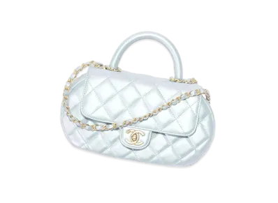 CHANEL Bag With Top Handle Pearly Lambskin & Gold Tone Metal "Blue"
