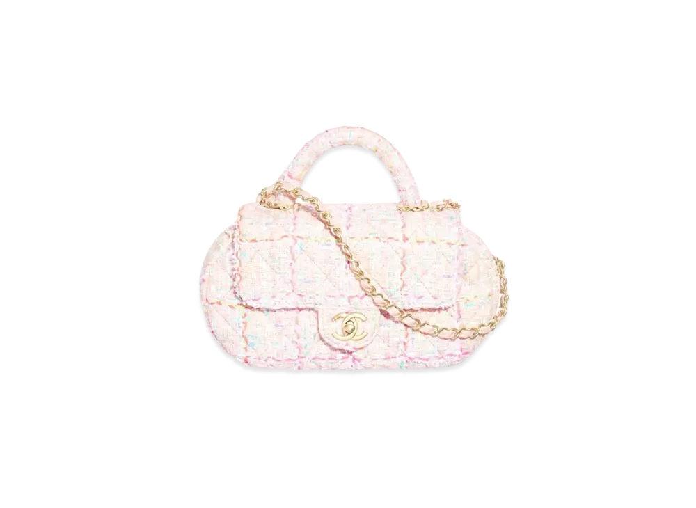 CHANEL Bag With Top Handle Tweed & Gold Tone Metal "Multicolor"