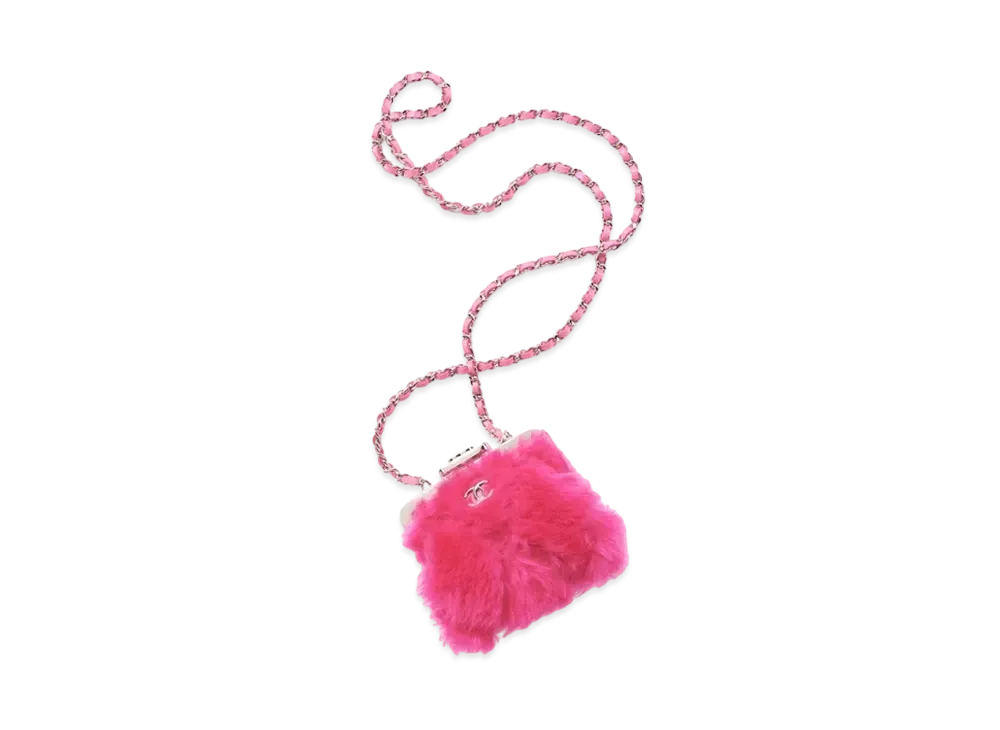 CHANEL Clutch With Chain Shearling Lambskin & Silver Tone Metal "Fuchsia"