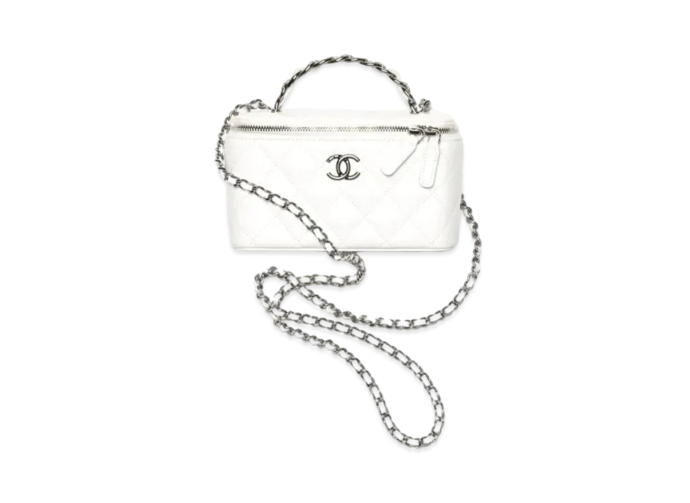 CHANEL Clutch With Chain Shiny Crumpled Calfskin Strass Ruthenium Finish Metal "White"
