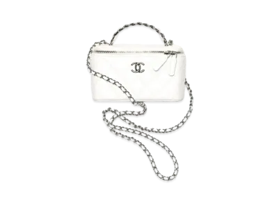 CHANEL Clutch With Chain Shiny Crumpled Calfskin Strass Ruthenium Finish Metal "White"