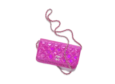 CHANEL Clutch With Chain Iridescent Mirror Goatskin & Silver Tone Metal "Fuchsia"