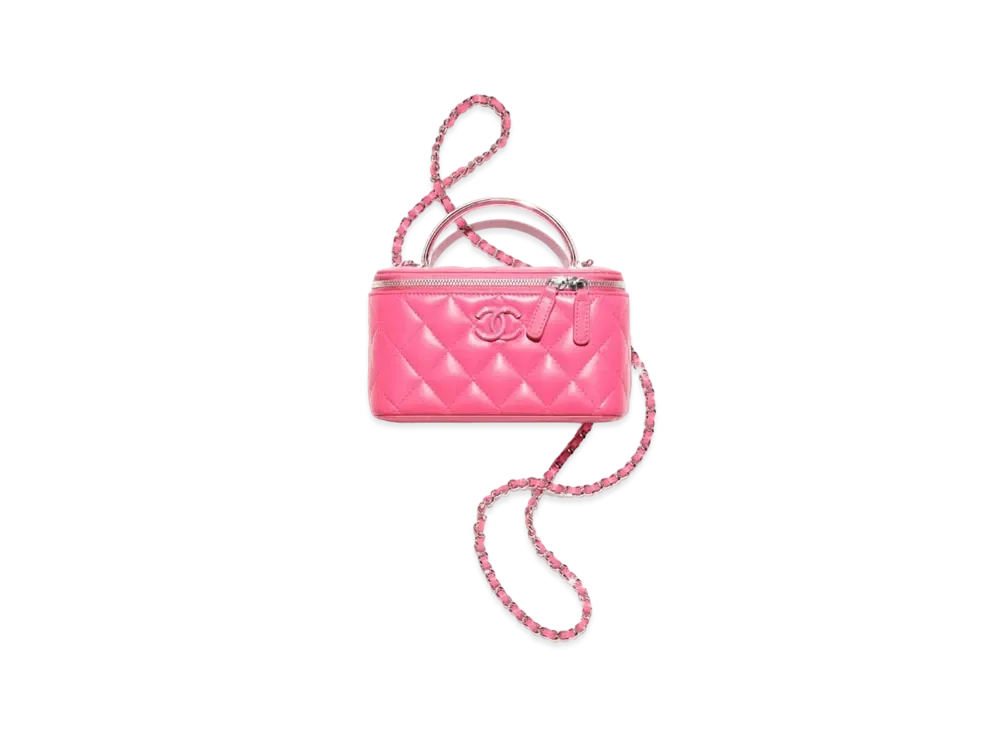 CHANEL Clutch With Chain Lambskin Enamel & Silver Tone Metal "Fuchsia"
