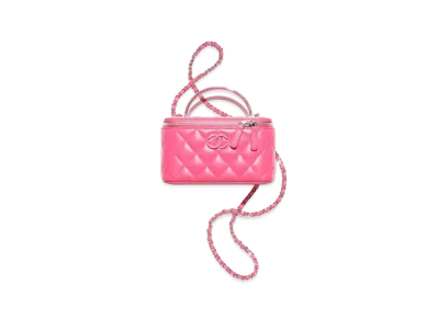 CHANEL Clutch With Chain Lambskin Enamel & Silver Tone Metal "Fuchsia"