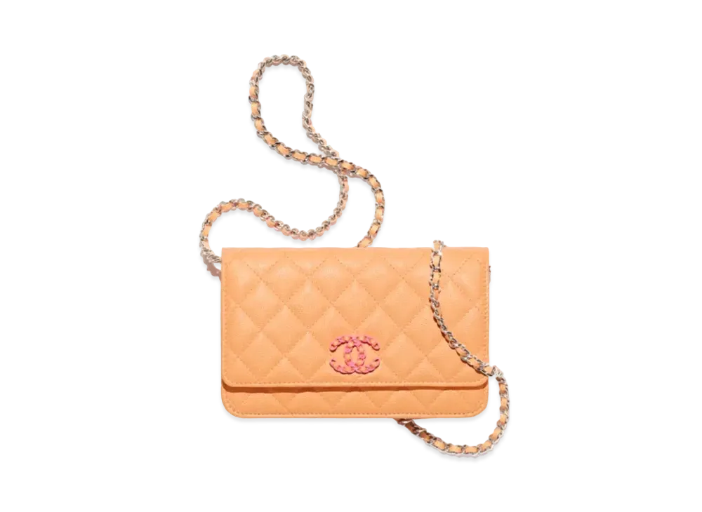 CHANEL Wallet On Chain Shiny Grained Calfskin & Lacquered Metal "Orange"