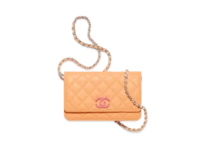 CHANEL Wallet On Chain Shiny Grained Calfskin & Lacquered Metal "Orange"
