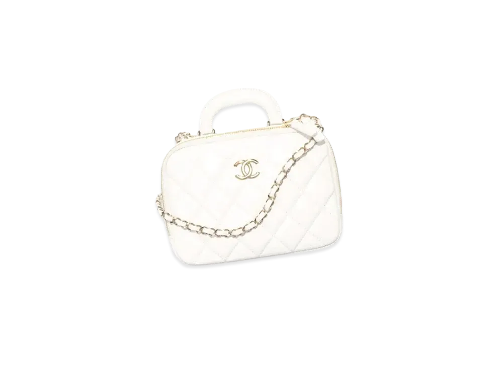 CHANEL Vanity Case Shiny Lambskin Gold Tone Metal "White"