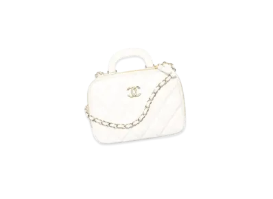 CHANEL Vanity Case Shiny Lambskin Gold Tone Metal "White"