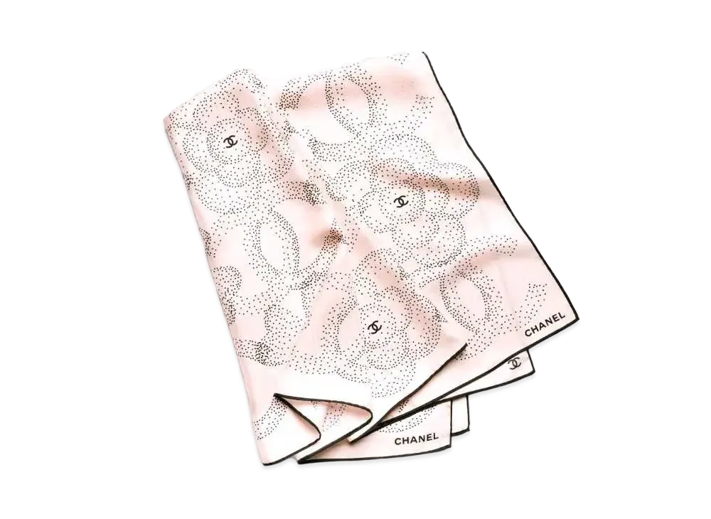CHANEL Square Scarf Silk Twill "Pink/Black"