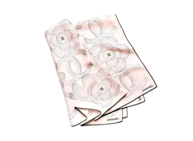 CHANEL Square Scarf Silk Twill "Pink/Black"