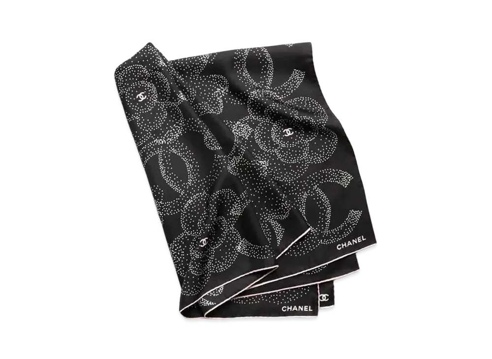 CHANEL Square Scarf Silk Twill "Black/Pink"
