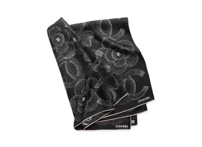 CHANEL Square Scarf Silk Twill "Black/Pink"