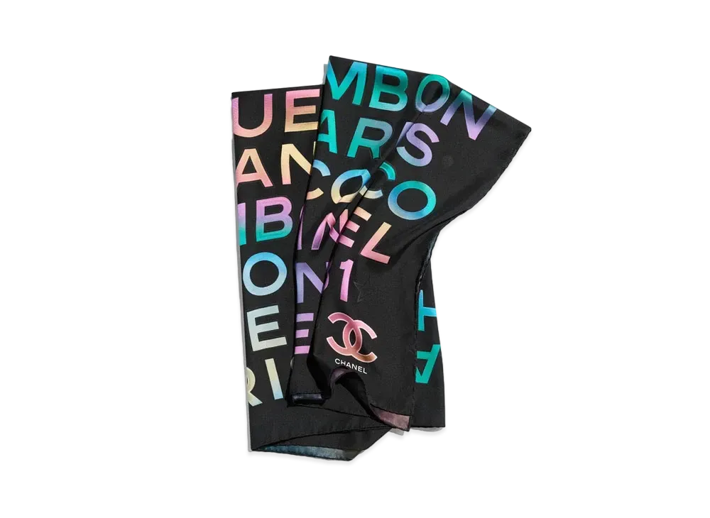 CHANEL Square Scarf Silk Jacquard Satin "Black/Multicolor"