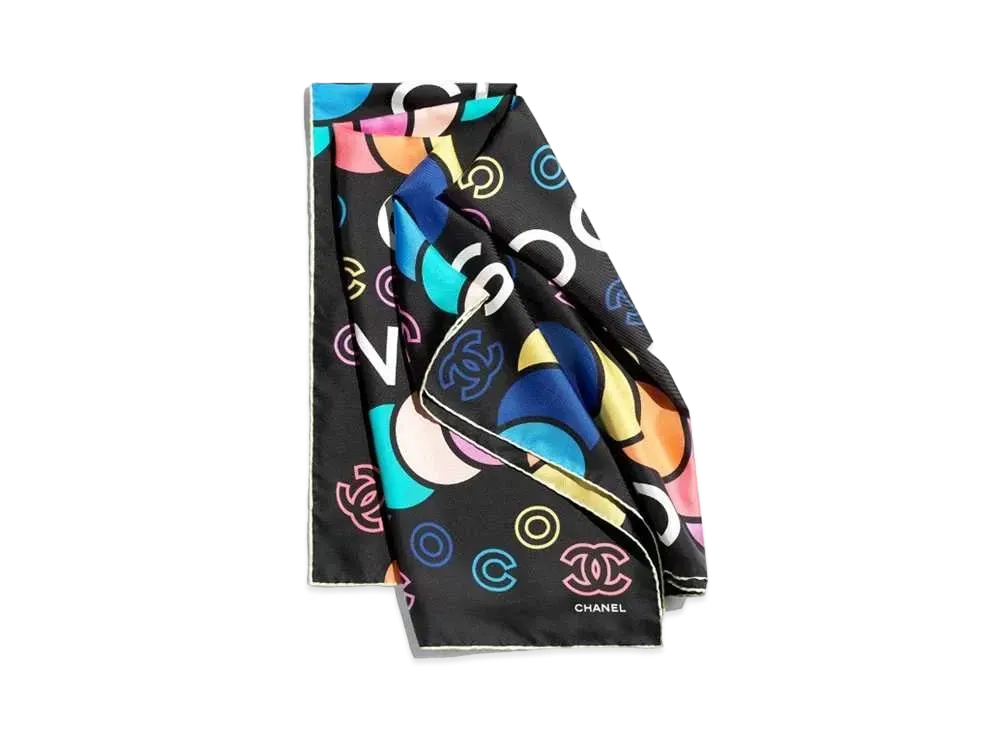 CHANEL Square Scarf Silk Twill "Black/Multicolor"
