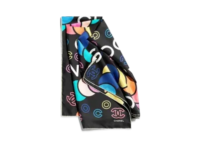 CHANEL Square Scarf Silk Twill "Black/Multicolor"
