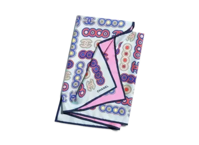 CHANEL Square Scarf Silk Twill "Light Blue/Pink"