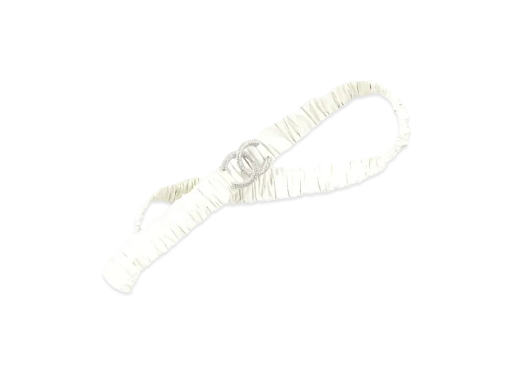 CHANEL Belt Calfskin Silver Tone Metal & Strass "Ivory"