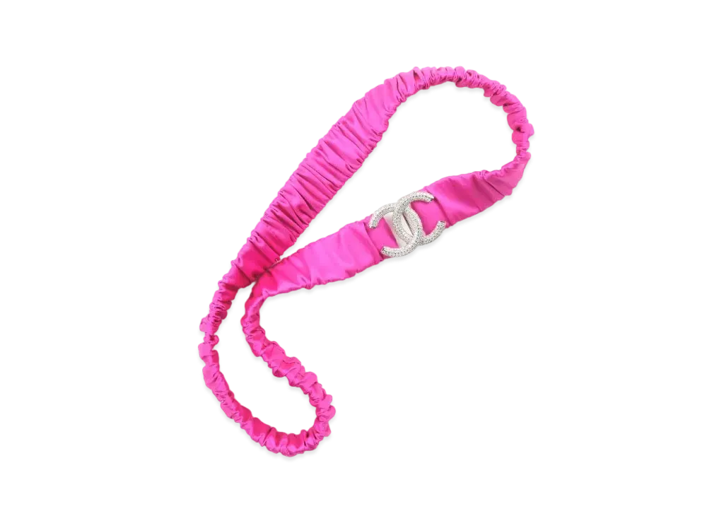 CHANEL Belt Mixed Fibers Sliver Tone Metal & Strass "Pink"