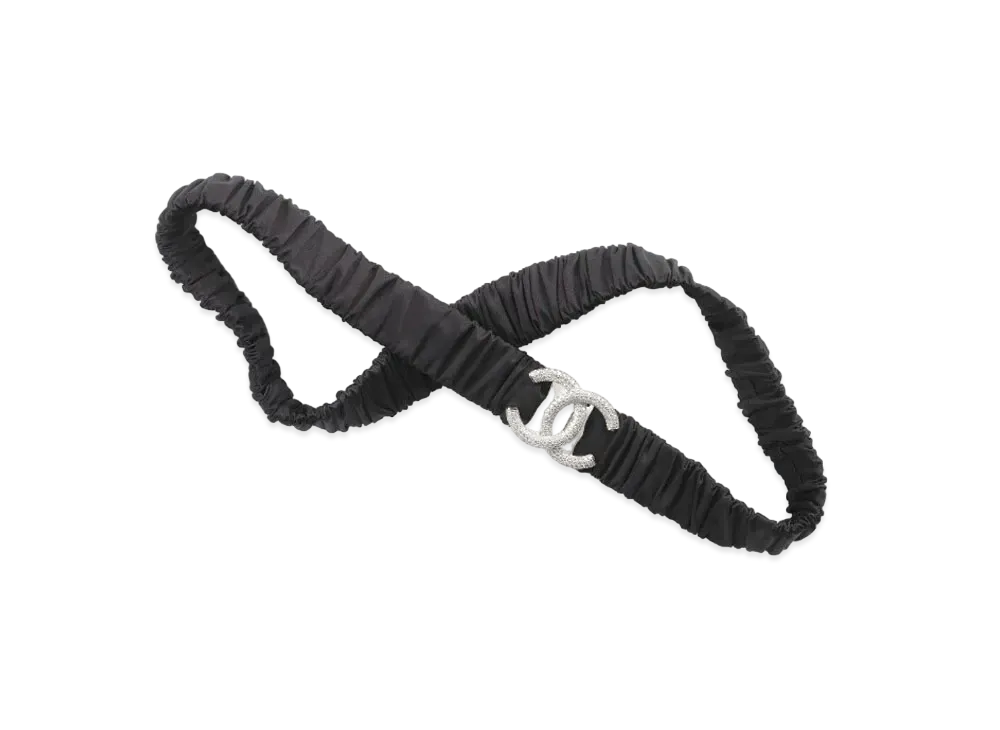 CHANEL Belt Mixed Fibers Sliver Tone Metal & Strass "Black"