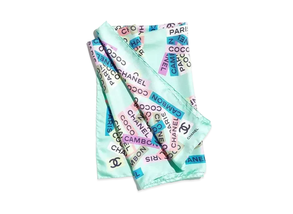 CHANEL Square Scarf Silk Twill "Light Blue/Multicolor"