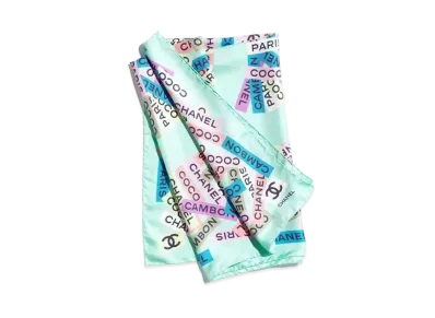 CHANEL Square Scarf Silk Twill "Light Blue/Multicolor"
