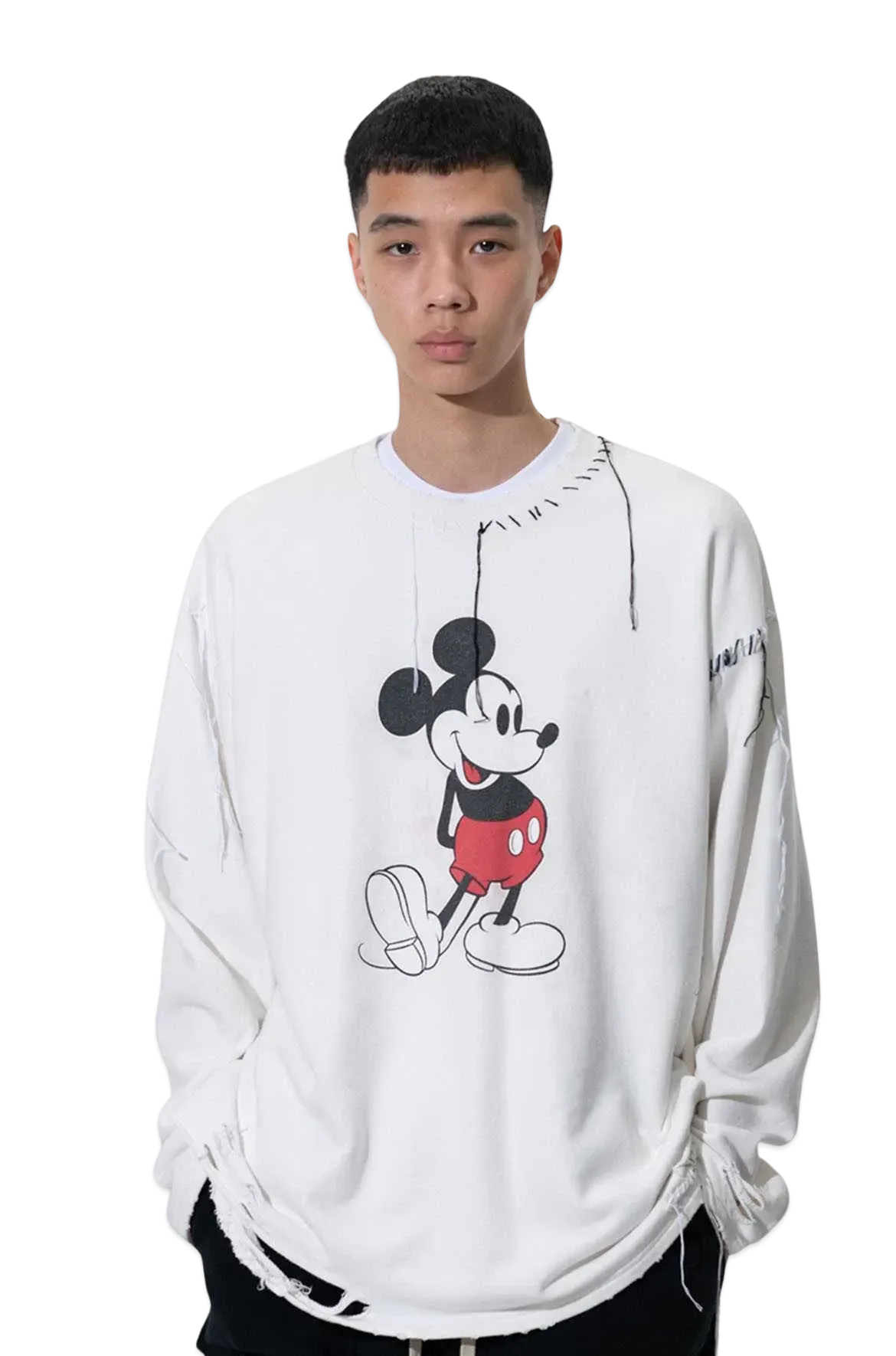 DISCOVERED < Mickey > Looping Damage Cutsewn "WHITE"