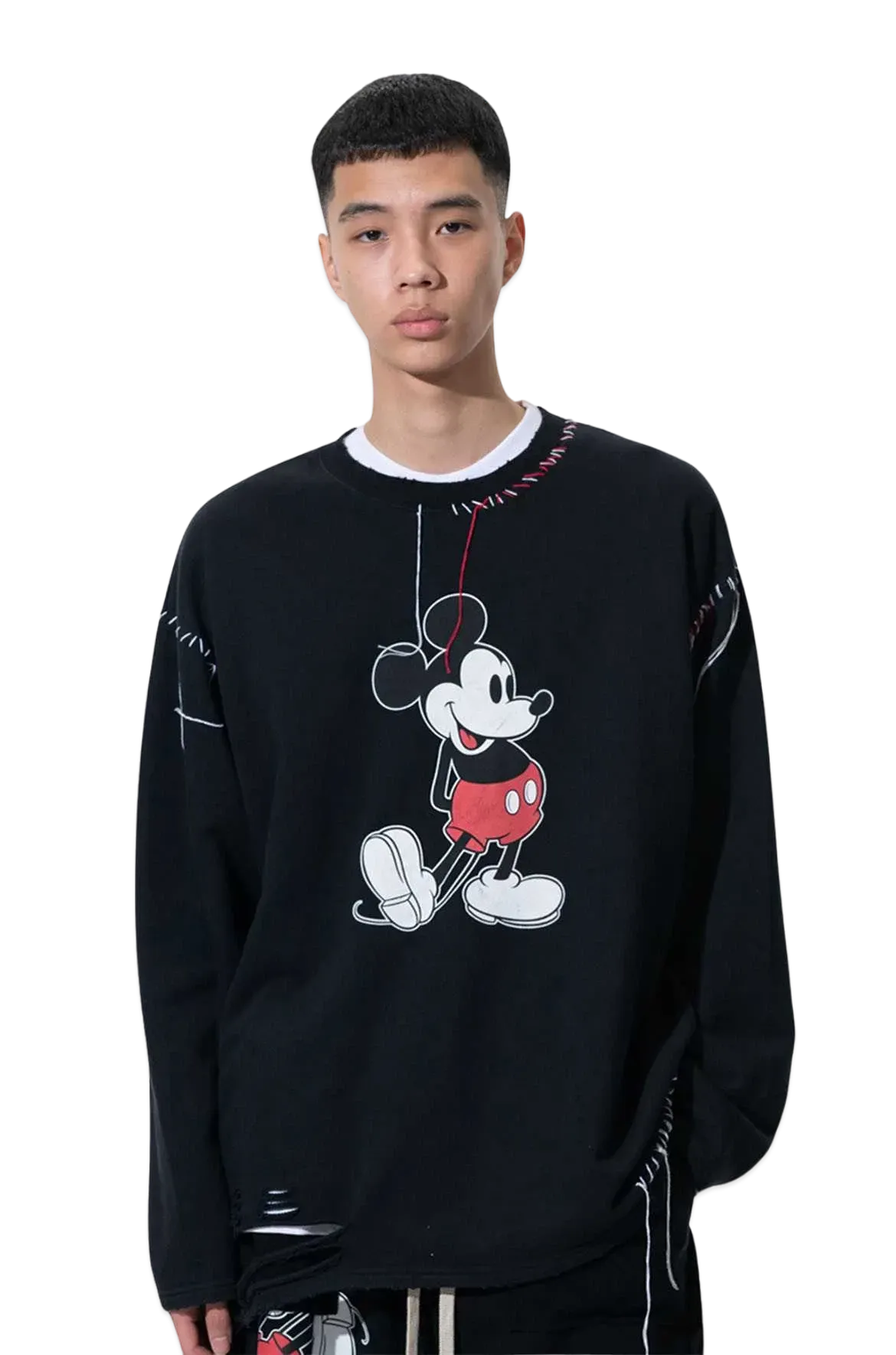 DISCOVERED < Mickey > Looping Damage Cutsewn "BLACK"