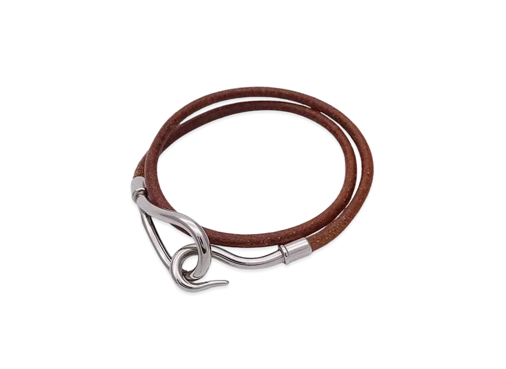 Hermes Jumbo Hook Choker Bracelet "Brown/Silver"