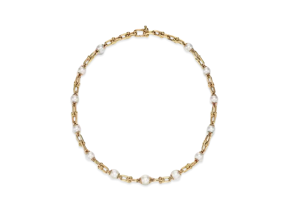 Tiffany & Co. Tiffany HardWear Graduated Link Necklace with Freshwater Pearls 18K "Yellow Gold"
