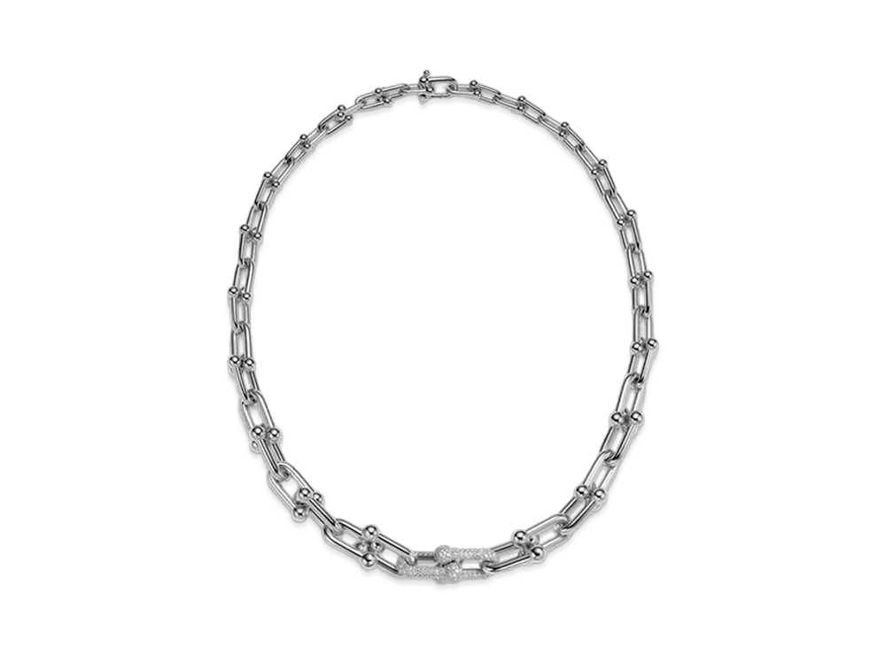 Tiffany & Co. Tiffany HardWear Graduated Link Necklace with Pave Diamonds 18K "White Gold"