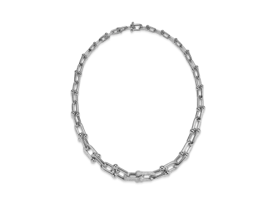 Tiffany & Co. Tiffany HardWear Graduated Link Necklace with Pave Diamonds 18K "White Gold"