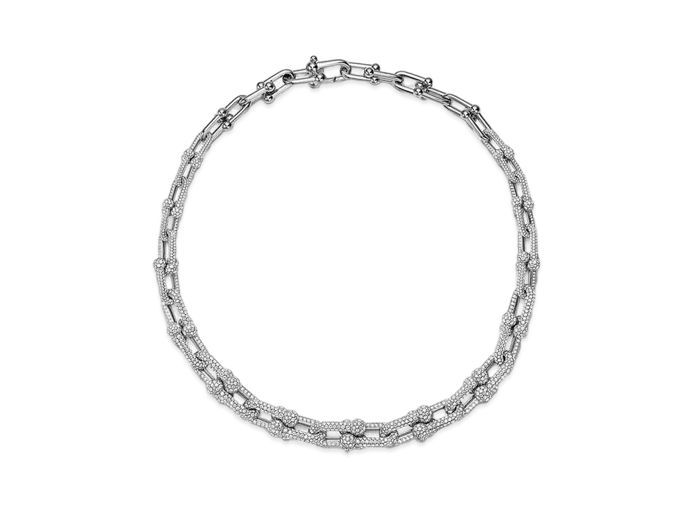 Tiffany & Co. Tiffany HardWear Graduated Link Necklace with Pave Diamonds 18K "White Gold"