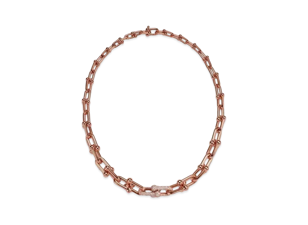Tiffany & Co. Tiffany HardWear Graduated Link Necklace with Pave Diamonds 18K "Rose Gold"