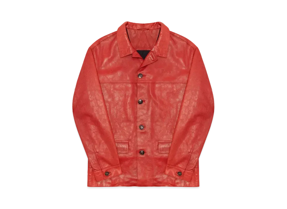DENIM TEARS Red Guts Leather Car Jacket "Red"