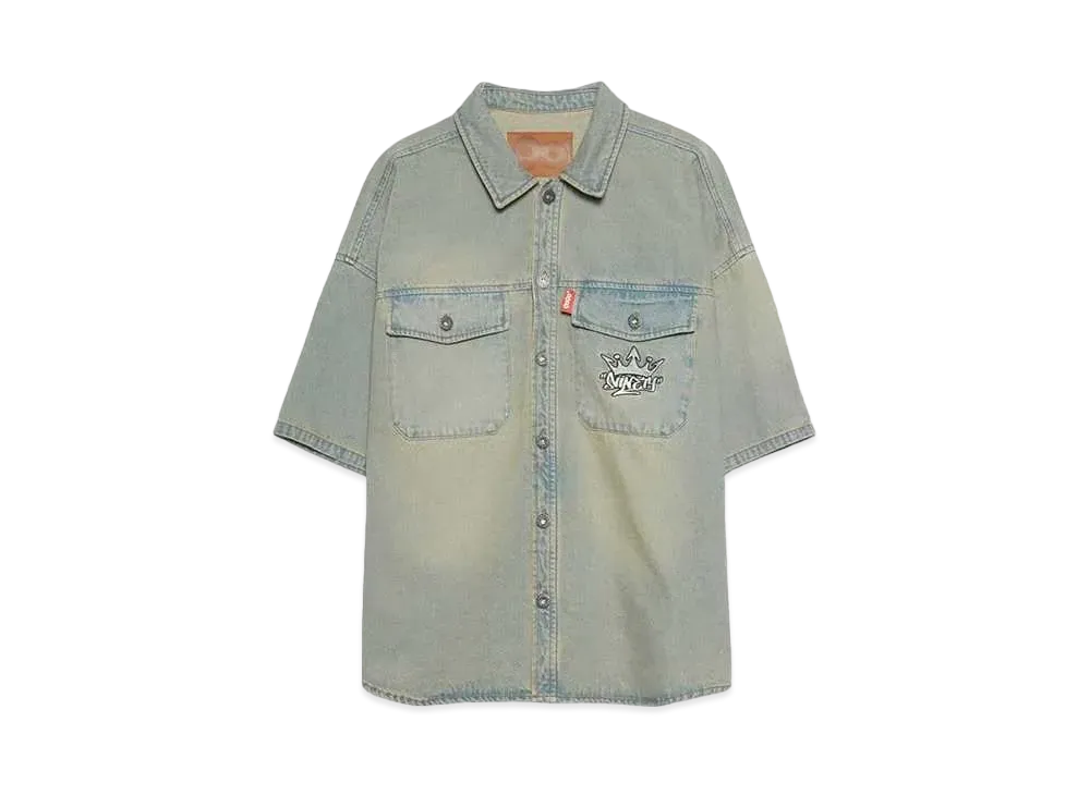 9090 King Logo Vintage Denim S/S Shirt "Light Blue"