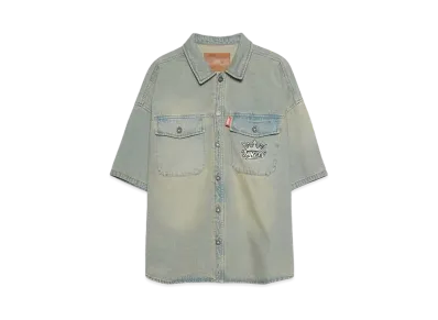 9090 King Logo Vintage Denim S/S Shirt "Light Blue"