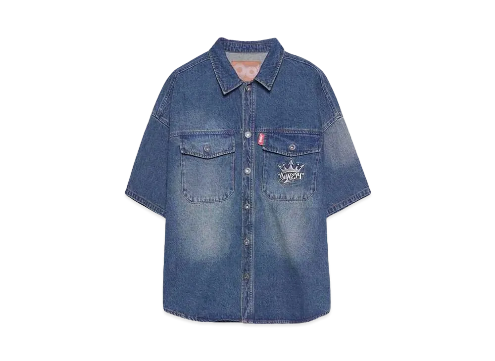 9090 King Logo Vintage Denim S/S Shirt "Indigo"