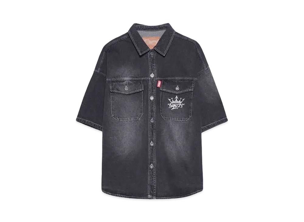9090 King Logo Vintage Denim S/S Shirt "Black"