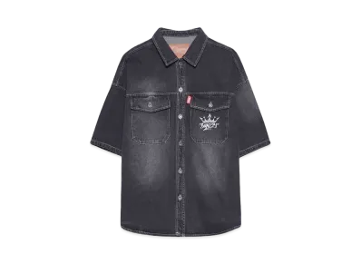 9090 King Logo Vintage Denim S/S Shirt "Black"