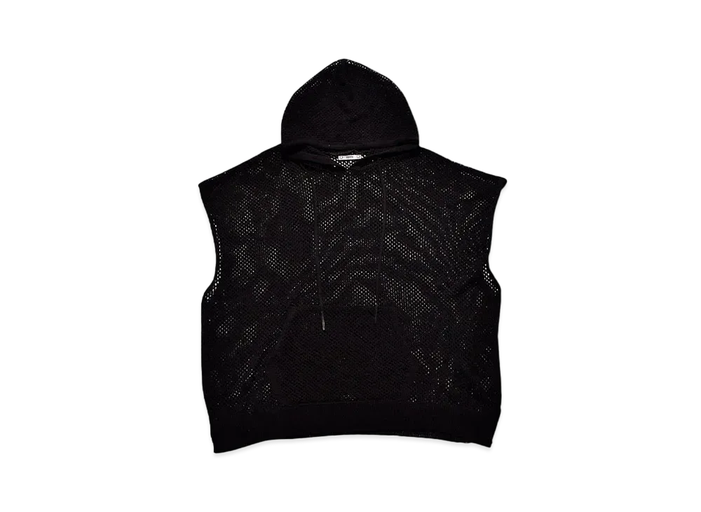 MINEDENIM Heavy Mesh Knit Nosleeve Big Hoodie "BLACK"