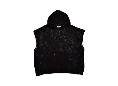 MINEDENIM Heavy Mesh Knit Nosleeve Big Hoodie "BLACK"