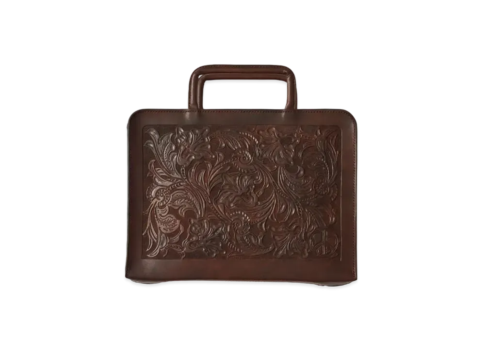 PORTER CLASSIC x Heaven and Hell Hand Carved Leather Briefcase By KICHIZO "Brown"
