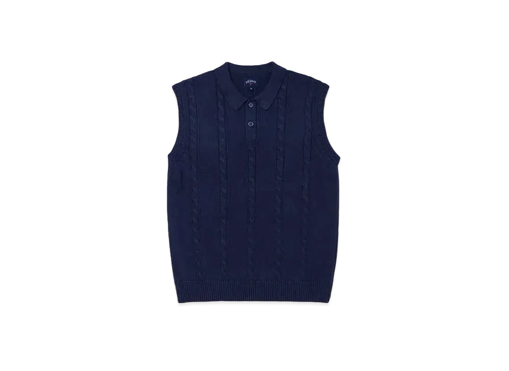Noah Cotton Cable Sweater Vest "Navy"
