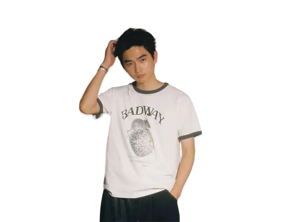 BADWAY Mirror Ball Raglan TEE "Off BLACK ringer"